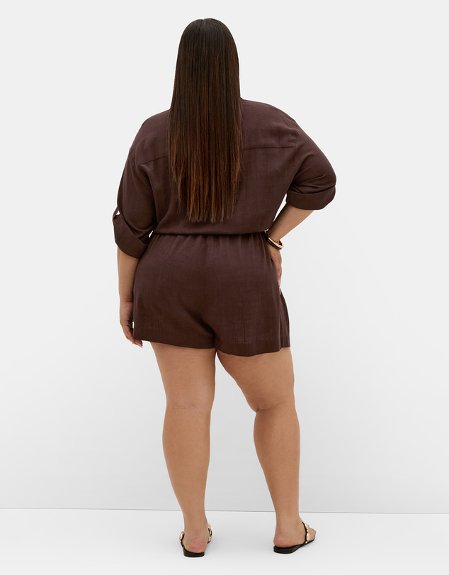 City Chic - Plus size Taranto Button Up Playsuit - chocolate