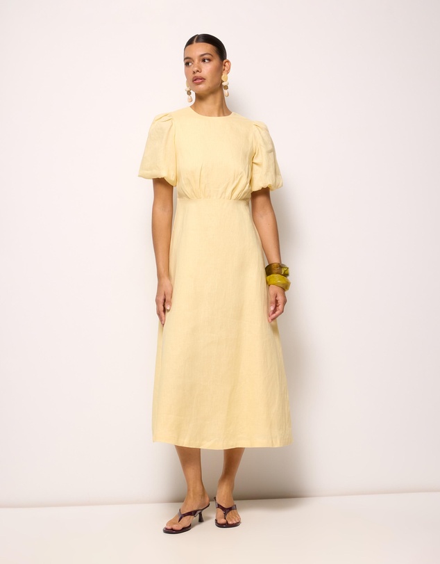 AERE - Elowen Linen Puff Sleeve Midi Dress