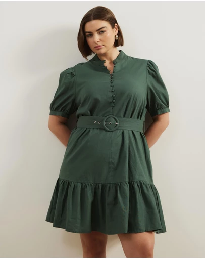 Atmos&Here Curvy - Bailey Button Front Linen Blend Mini Dress