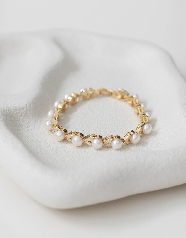 The White Collection - Simone - Gold Pearl Bridal Bracelet