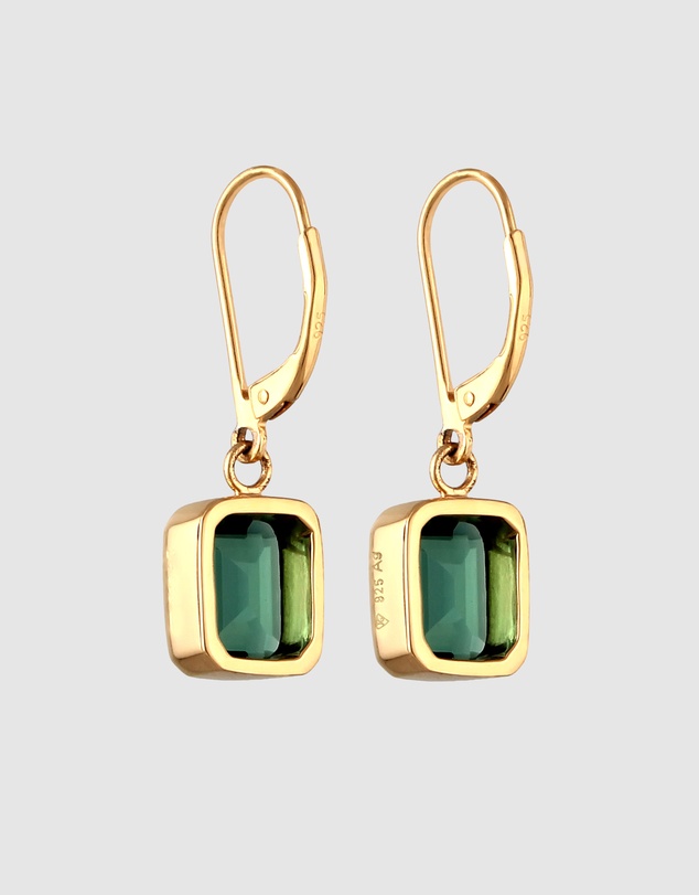 Elli Jewelry - Green Quartz Drop Earrings in Gold-Plated 925 Silver
