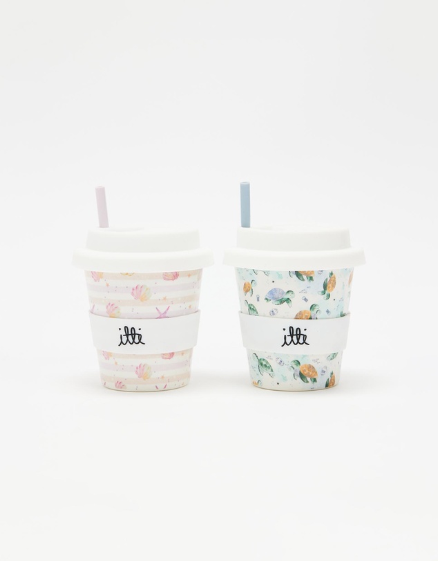 itti bitti - Set of 2 Reusable Bamboo Baby Cino Cup + 6 Straws - Seashells & Crush