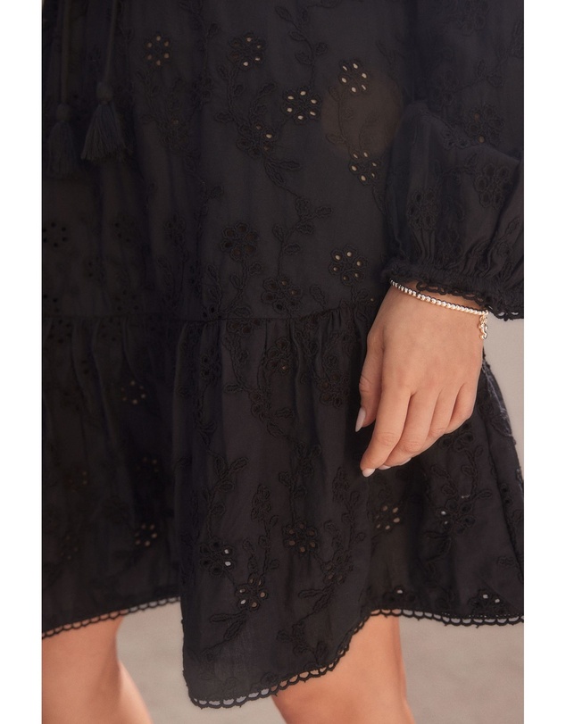NEXT - 3D Cornelli Embelished Long Sleeve Tiered 100% Cotton Mini Dress
