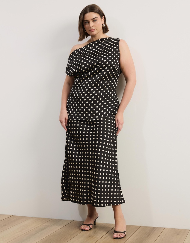 Atmos&Here Curvy - Camila Polka Dot Satin Slip Skirt