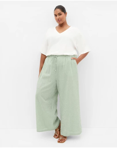 City Chic - Plus size Gingham Wide Leg Pant - soft sage