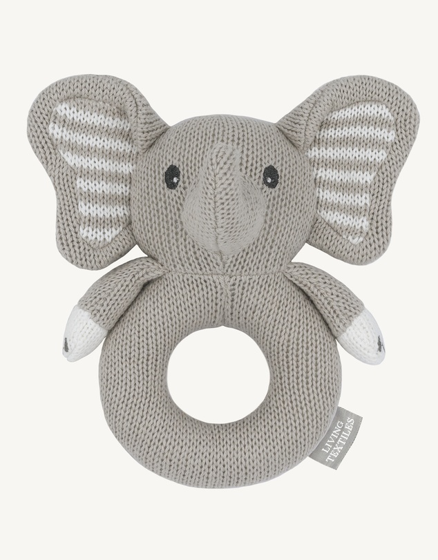 Living Textiles - Knitted Ring Rattle - Mason the Elephant