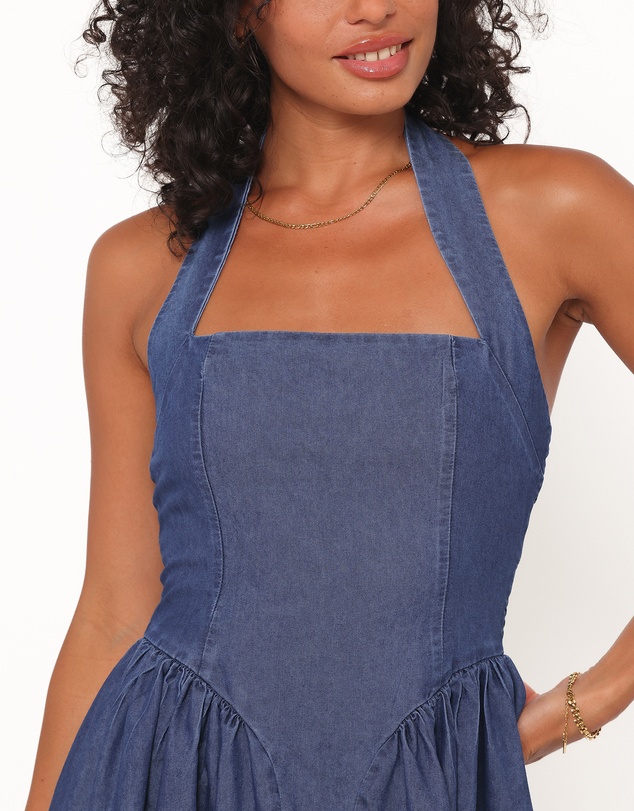 Petal & Pup - Milford Halterneck Midi Dress - Dark Denim