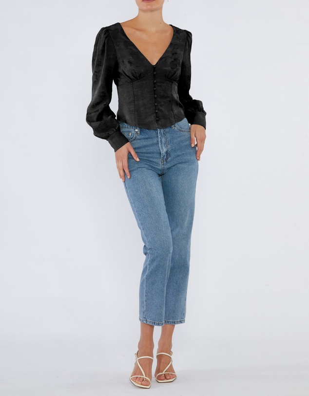 Amelius - Loren Linen Jacquard V-Neck Top