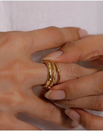 Elli Jewelry - Ring Set of 3 Crystal 925 Sterling Silver Gold-Plated