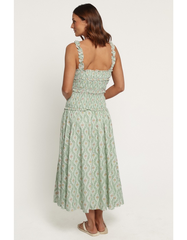 Petal & Pup - Enola Gather Midi Dress - Green Pink Geo
