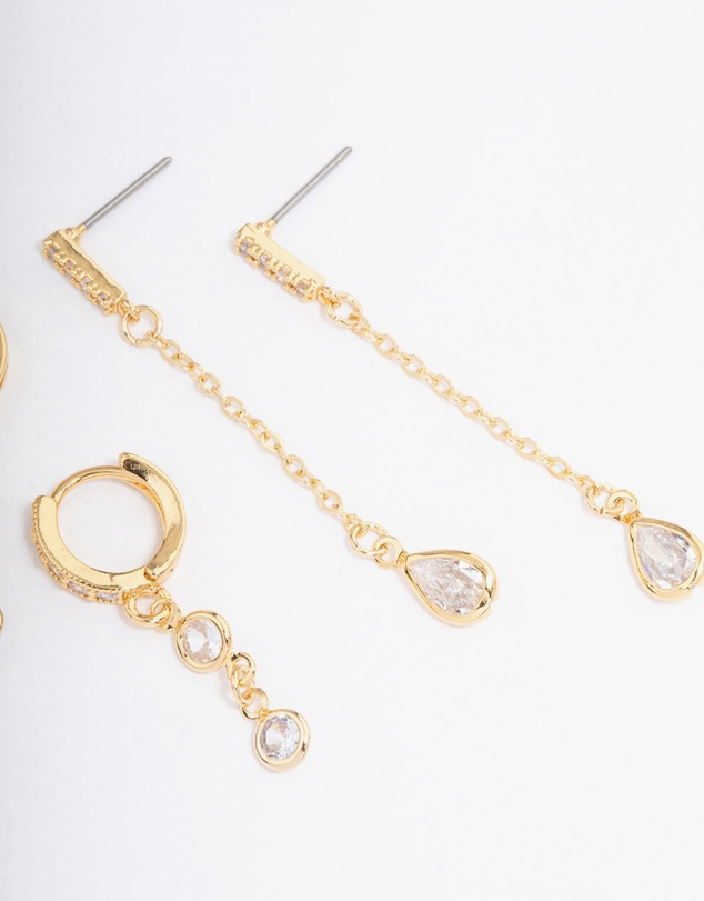 Lovisa - Gold Plated Round & Pearl Cubic Zirconia Earrings Pack