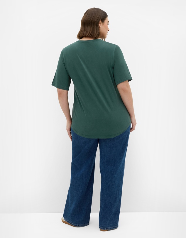 City Chic - Plus size Soho Curved Hem Tee - forest green