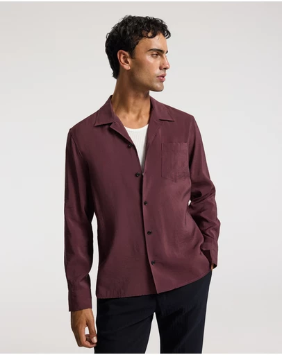 Calibre - Camp Collar Long Sleeve Shirt Oxblood