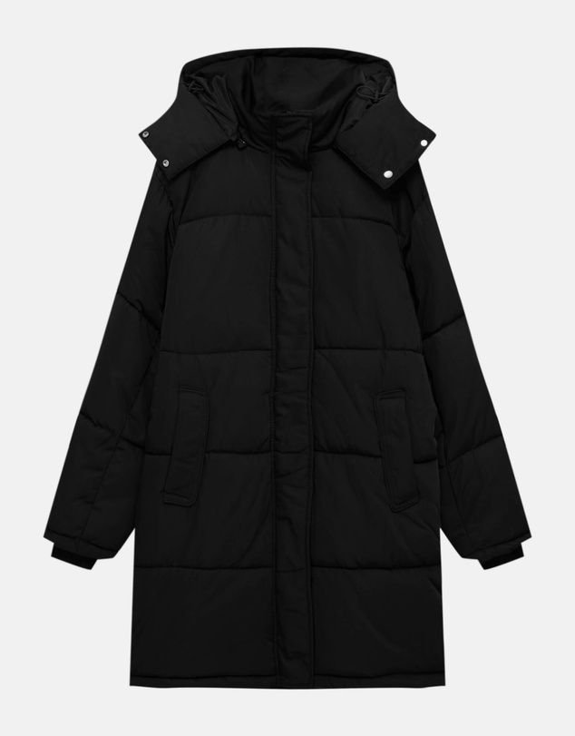 Pull&Bear - Long Quilted Hooded Coat