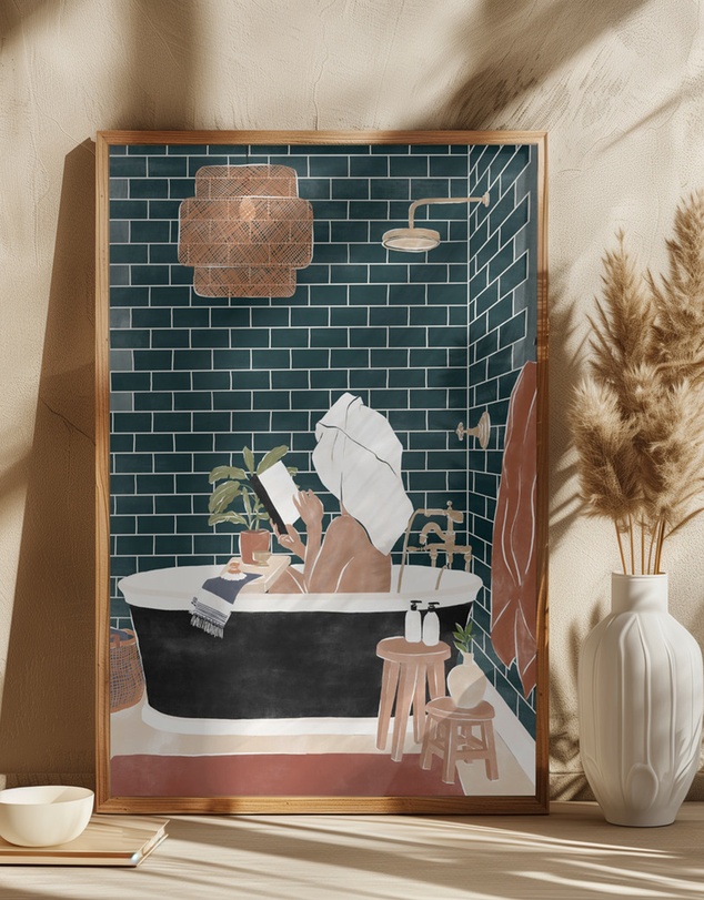 Olive et Oriel - Bathroom Babe by Ivy Green Illustrations Art Print