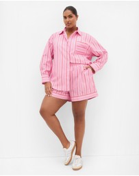 City Chic - Plus size Stassi Stripe Cotton Shirt - pink