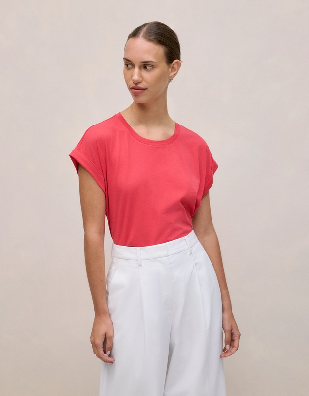 Trenery - Cotton Cuff Sleeve T-shirt in Crimson
