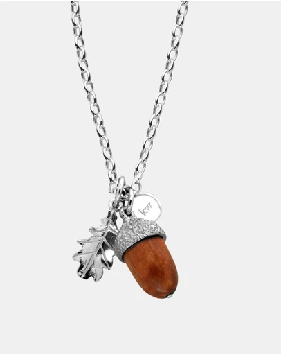 Karen Walker - Acorn & Leaf Pendant with Wooden Acorn