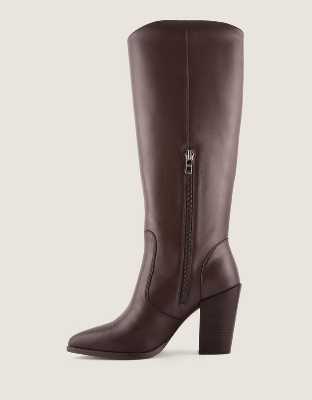 Shelly Shen - Rory Heel Long Boots Brown Leather