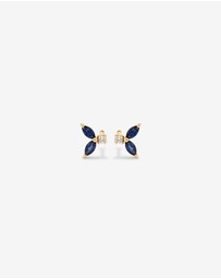 Michael Hill - Round Diamond and Marquise Blue Sapphire Gemstone Stud Earrings in 10kt Yellow Gold