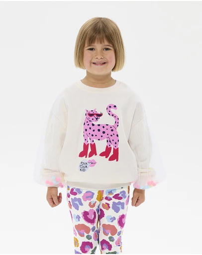 Rock Your Kid - Leopard Pom Pom Sweatshirt