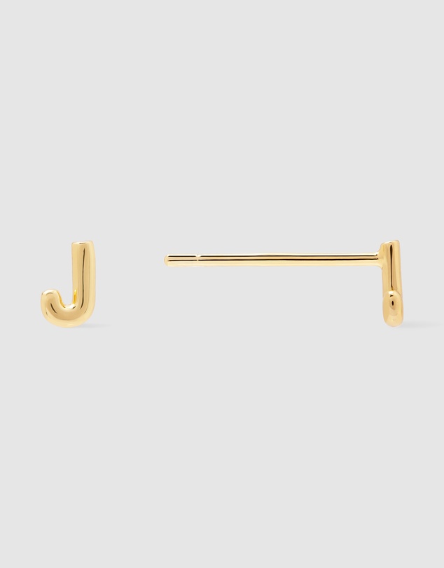 Wanderlust + Co - Alphabet Bubble Gold Stud Earrings - Letter J