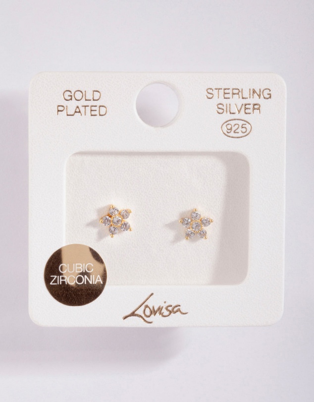 Lovisa - Gold Plated Sterling Silver Cubic Zirconia Flower Stud Earrings