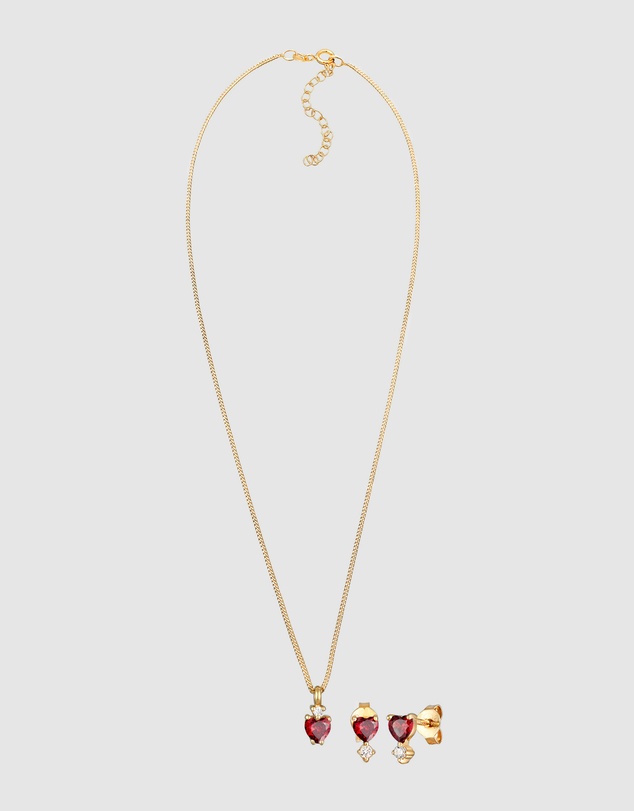 Elli Jewelry - Jewelry Set Heart Red Zirconia 925 Sterling Silver Gold-plated