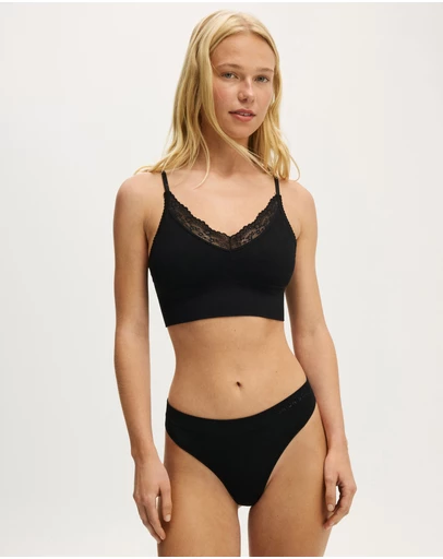 Cotton On Body - Seamless Longline Lace Trim Bralette