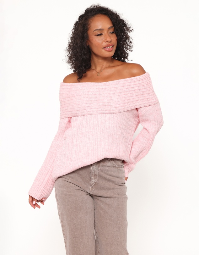 Petal & Pup - Kenny Off Shoulder Knit Sweater - Light Pink
