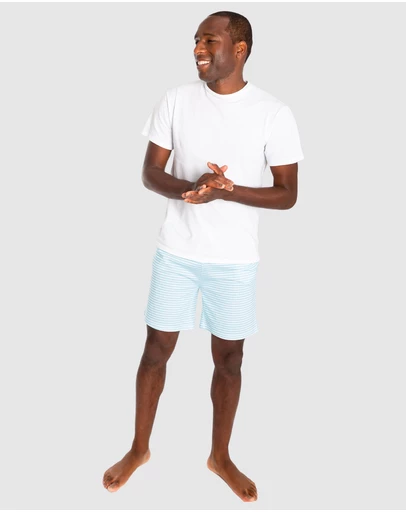 Sant And Abel - Men's Sky Blue Jersey Stripe Sleep Shorts