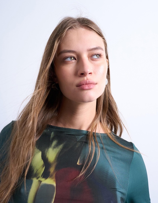 TOPSHOP - Microfibre High Neck Tulip Print Top