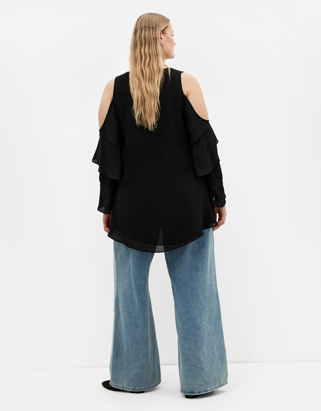 City Chic - Plus sizeCold Shoulder Hi Lo Top - black