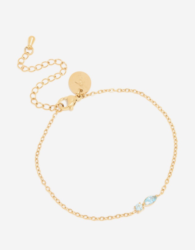 Lovisa - Waterproof Gold Plated Stainless Steel March Light Blue Cubic Zirconia Birthstone Bracelet