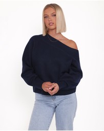 Petal & Pup - Ailis Off Shoulder Sweater - Navy