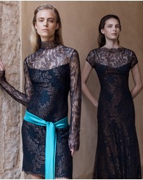 Carla Zampatti - Black Metallic Lace Long Sleeved Short Dress