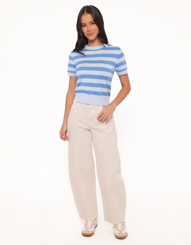 Petal & Pup - Joss Cropped Knitted Tee - Blue Stripe