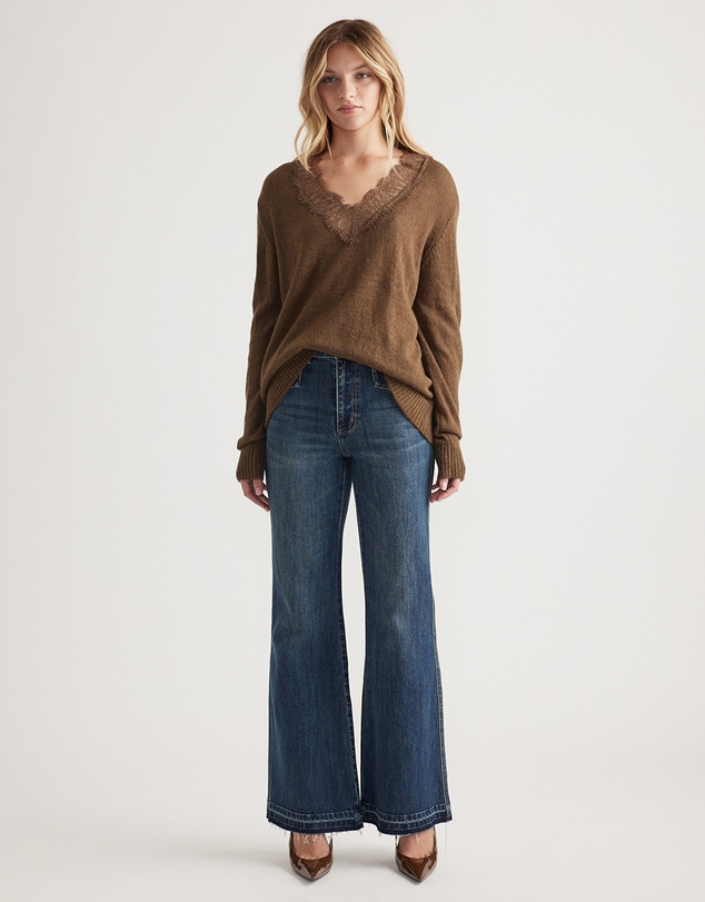 Decjuba - Celia Lace Trim V Neck Jumper