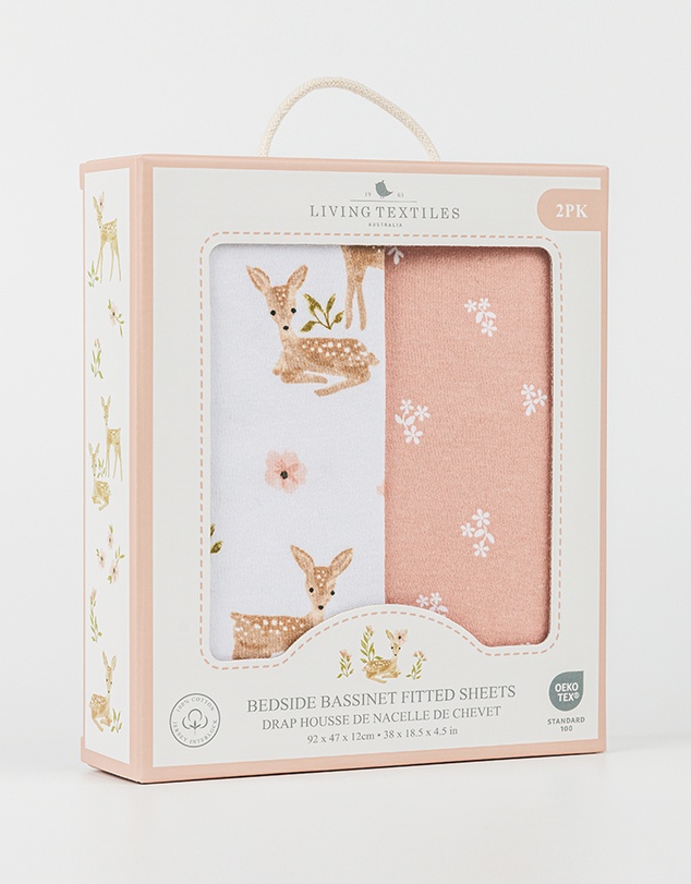 Living Textiles - 2 Pack Jersey Bedside Sleeper Fitted Sheet - Sophia Garden