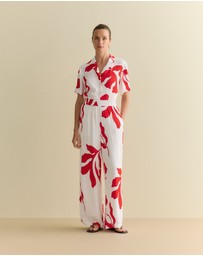Trenery - Shadow Palm Draped Pull On Pant in Ivory