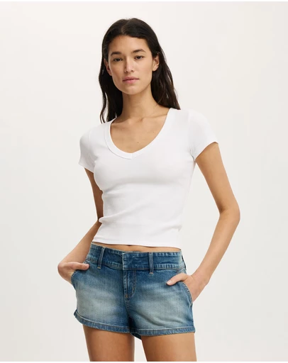 Cotton On - Goldie Rib V Neck Short Sleeve