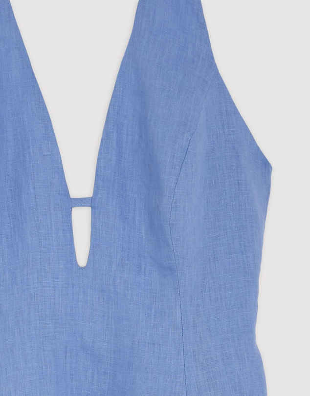 Revibe - Repaired AERE Odele Linen Halter Midi Dress - AU 10