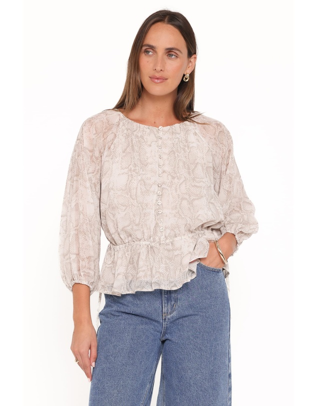 Petal & Pup - Ethelinda Drawcord Waist Top - Snake Print