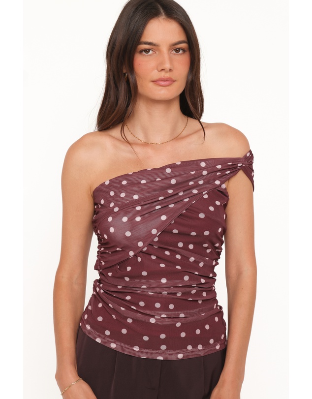 Petal & Pup - Dorado Mesh Top - Burgundy Dot