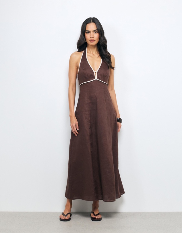 AERE - Lumi Contrast Bind Linen Midi Dress