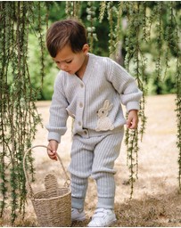 Kynd Baby - Knit Bunny Cardigan in Snow Marle