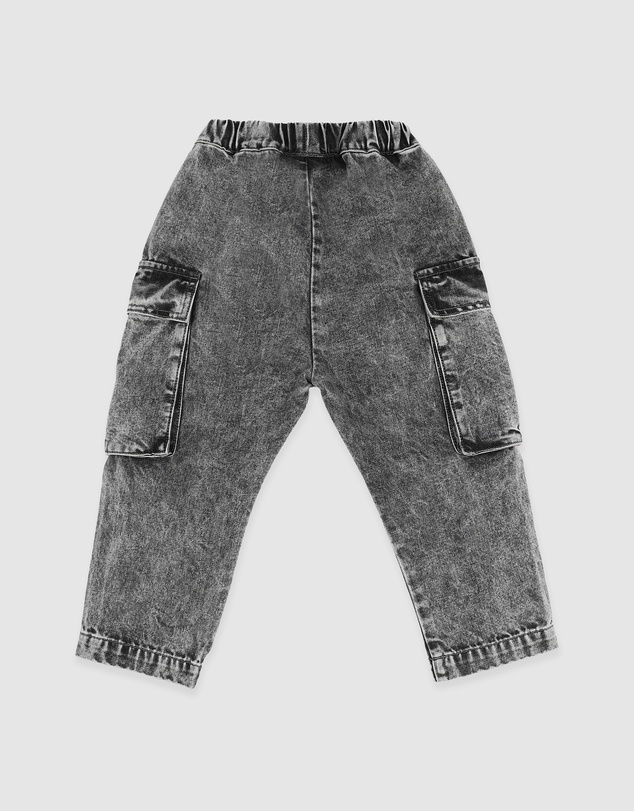 Fox & Finch - Washed Black Pull On Cargo Jeans 3-7 Yrs