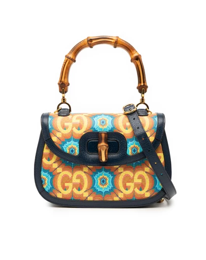 Pre-Loved by Azura Reborn - Pre-Loved 100th Anniversary Medium GG Coated Canvas Kaleidoscope 1947 Bamboo Top Handle Bag