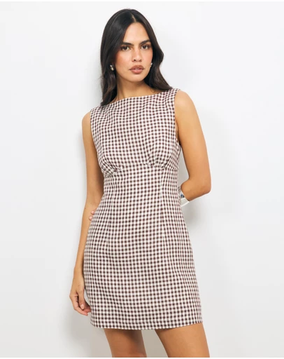 AERE - Romy Gingham Linen Mini Dress