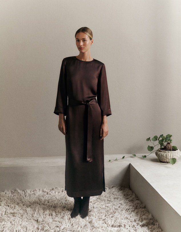 Trenery - Satin Belted Column Dress in Coffee Bean